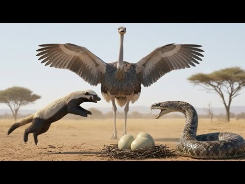 Epic Wildlife Showdown: Ostrich vs Snake vs Honey Badger!