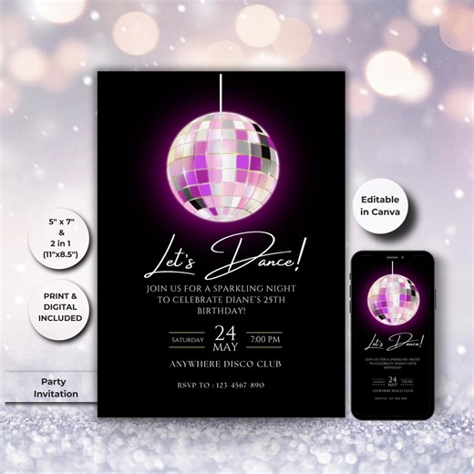 Disco Birthday Invitation Editable Canva Template – Printable Disco Ball Party Invite for Teens & Adults - Etsy Canada