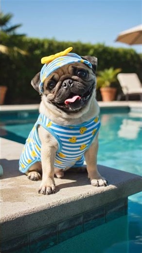 Pug's Summer Swimsuit Moment by the Pool ☀️ (Adorable Dog Outfit)