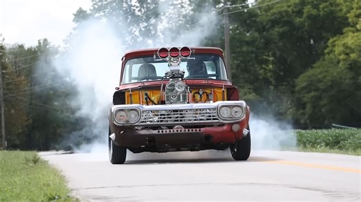 Powerful blown LSX Ford F100 burnout machine performance