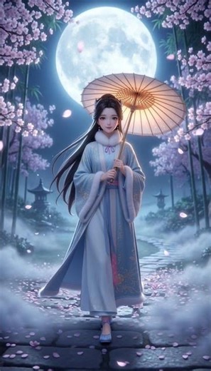 Stroll down the cherry blossom path as the moon shines bright #fyp #hanfu汉服 #music #chinesedrama