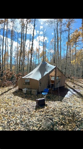 4 person camp. Elk camp this year with myself, my brother and his two kids. The nights got pretty chilly and we loved having this wood stove to warm us up after getting back late every night. Saw lots of elk and did harvest one spike before we had to leave. Had some great experiences and made some good memories together. #roaminhome #canvaswalltent #getoutside #reliableshelter #familycamping #elkcamp #bringthekidsalong #utahmountains #fallseason #packincamp #cowboygear #canvasbedroll #cylinderst