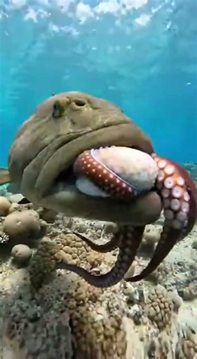 Giant Grouper Snatches an Octopus Before It Escapes 😳🐟🐙