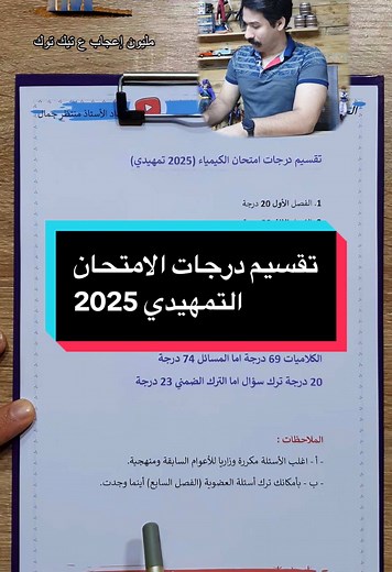 تقسيم درجات امتحان الكيمياء 2025 للسادس العلمي