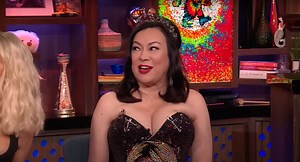 Jennifer Tilly dons her Bride of Chucky dress on 'Watch What Happens Live' to get into the spirit for SYFY’s ‘Chucky’