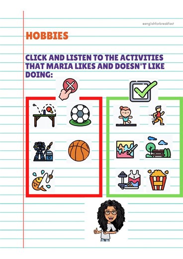 Grammar: expressing likes and dislikes. Hobbies worksheet