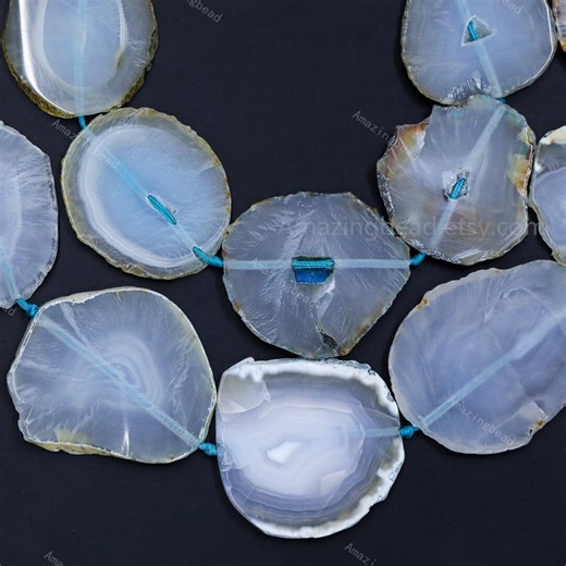 Large Polished Dyed Blue Agate Slab Beads, Natural Gemstone Freedom Slice Beads Pendant Jewelry. - Etsy