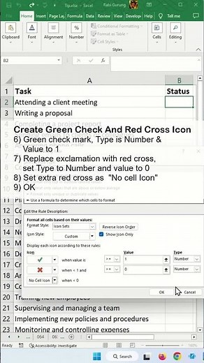 How To Create Green Check And Red Cross Icon - Excel Tips and Tricks #shorts