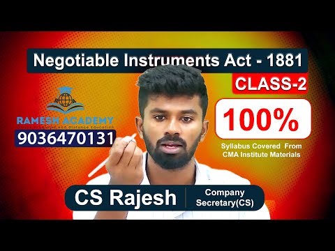 Negotiable Instruments Act -1881 | Business Laws & Ethics | CMA Inter Group-1 | Class -2