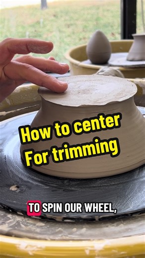 If you’re just getting started on the potters wheel or tap centering continues to be an enraging experience- then this is the easiest way to get centered for trimming. The most important part is to hold the needle tool as still as possible and to make small micro adjustments to the piece on the wheel. #ceramics #pottery #clay #tools #trimming