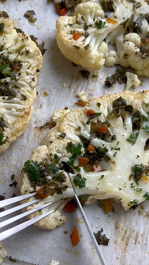 3.1K views · 11 reactions | Bold, herby, and grilled to perfection! Chimichurri Grilled Cauliflower Steaks Comment the word "recipe" and I will send the recipe over to your DM https://healthyfitnessmeals.com/grilled-cauliflower-steaks/ | Healthy Fitness Meals | Facebook