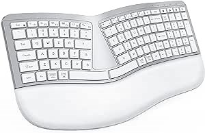 PEIOUS Ergonomic Keyboard, Bluetooth Multi-Device Rechargeable with Split Layout and Wrist Rest, USB Wireless for Mac and Windows, Laptop, Computer, Silver