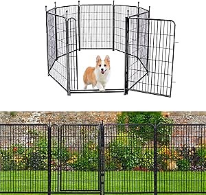Getlay Garden Fencing 48in High, 8 Panels Total 17.7 Ft(L) Dog Fence Outdoor for Yard, Gate 21 in Wide with Low Sills. Lattice Panels for Outside, Dog Digging Fence Barrier, Garden Fences and Borders