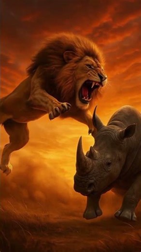 "Lion 🦁 vs Rhino 🦏 Epic Battle | Cinematic Fight Animation | Savanna Showdown"