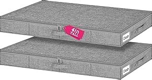 Low Profile Under Bed Storage Containers, 4" Tall Underbed Storage with Rigid Sidewalls & Bottom, Shallow Clothes Storage Organizer Bin with Lid for Couch Sofa Dorm, 2-Pack, 33.5 x 16 x 4 Inches Grey