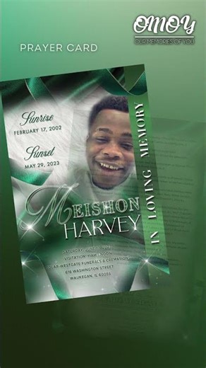 Meishon Harvey Funeral Program Design - Prayer Card