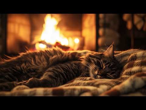 🐾 Relaxing Cat Sleep Sounds 💤 Soft Purring & Cozy Fireplace Ambience