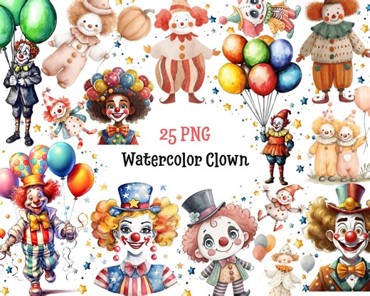 Watercolor Clown Clipart,25x High Quality Png,instant Download,commercial Use - Etsy