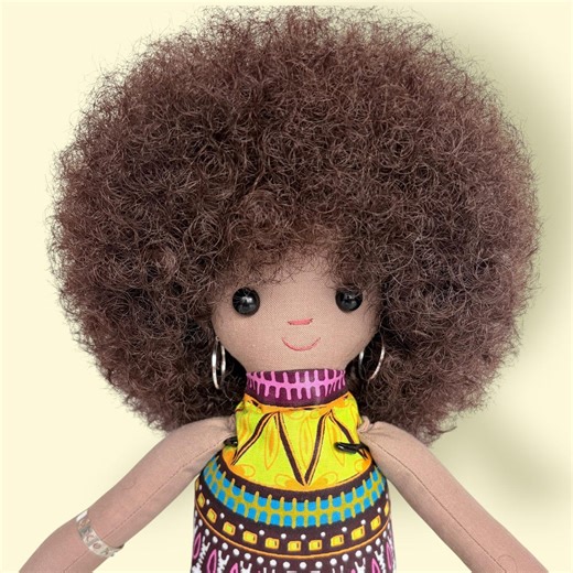 African American Doll, Dashiki Fabric, Afro Hair, Hoop Earrings, 15 Inch Plush Toy - Etsy