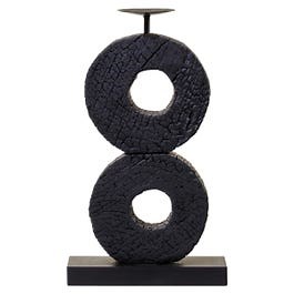 Fidel Large Charred Mango Wood Log Candle Holder - Black
