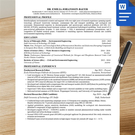 Academia CV | Academic Scientist, Researchers Resume | Cover Letter Editable in Word | Lab Professionals Resume for Phd - Etsy