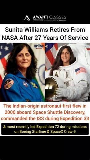 🚀🇮🇳 Sunita Williams Retires After 27 Years at NASA - A Legendary Space Journey Ends 🌍✨ NASA astronaut Sunita Williams has officially retired after an inspiring 27-year career, leaving behind a legacy that will be remembered in space history forever 🛰️👏 🌟 Her Record-Breaking Achievements: 👩‍🚀 Completed 3 major missions to the International Space Station (ISS) ⏳ Spent 608 days in space - among the highest ever by a NASA astronaut 🛰️ Performed 9 spacewalks totaling 62 hours - most by any 