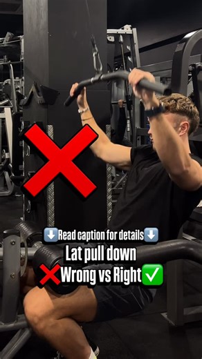 Connor Crompton - Online Coach on Instagram: "STOP doing your lat pulldown like this ❌ ❌ Swinging the weight ❌ Leaning too far back ❌ Pulling with your biceps ❌ Bar nowhere near your chest ❌ Going too heavy to control ✅ Chest upright (slight lean back) ✅ Locked into the pad ✅ Pull FROM the elbow ✅ Bar touches just above nipple line ✅ Controlled, smooth reps Do it PROPERLY → Your back will explode Save this for next time your training back🎯 ➡️Follow @cwc_fitness —> I’ll show you how to drop 10-1