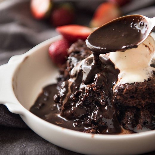 CHOCOLATE SELF SAUCING PUDDING is a classic dessert that everyone should know! One batter magically transforms into a moist chocolate cake with a beautiful chocolate sauce 😍😍 https://www.recipetineats.com/chocolate-self-saucing-pudding/ | RecipeTin