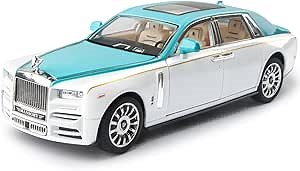 Toy Car Rolls-Royce 1/24 Blue Phantom Alloy Collectibles Diecast Vehicles Model with Sound and Light