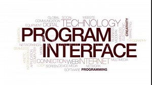 Program interface animated word cloud. Kinetic typography.
