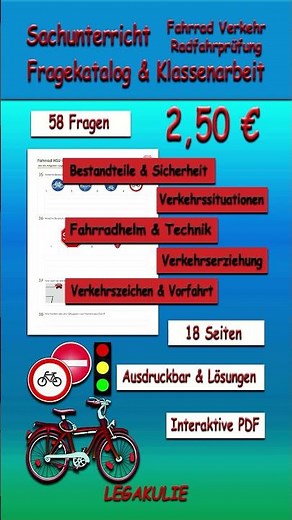 Fahrrad Radfahrprüfung - Arbeitsblatt über Verkehrszeichen, Fahrradhelm… #shorts #Radfahrprüfung