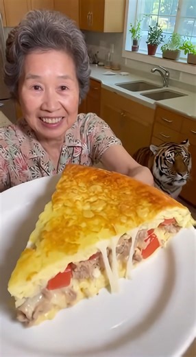 🍳🐟 Grandma’s 15-Second Recipe: Skillet Tuna & Veggie Frittata (No Oven, Quiche-Like Texture) ✨🐯 Grandma and A-Hu are making a thick, golden skillet frittata that slices clean, stretches with melty cheese, and eats like a savory quiche—without turning on the oven. Everything mixes in one bowl, then cooks low and slow with a lid. Perfect for busy days. A-Hu just sits quietly in the back, sniffing the aroma and gently swishing his tail—no stealing the spotlight. 🕒 Time Prep: about 8–10 minutes 