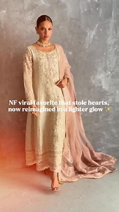 The viral favorite returns… in a softer expression. ✨ Our most-loved NF classic, reimagined with delicate, lighter embroidery – same charm, softer details🤍 Live on www.nadiafarooqui.com Studio contact: 923468222239 New Studio address: 7C, Lane 5 Bokhari Commercial Area, DHA #NF #nadiafarooqui #NadiaFarooquiofficial #fashion #hautecouture #formals #NFFormals #Vera | Nadia Farooqui