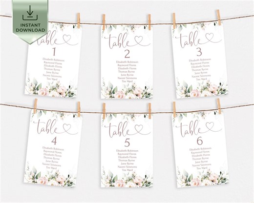 Soft Pink Wedding Seating Chart Cards Template (digital Download) ROSE LE270 - Etsy