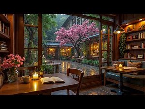 Cozy Spring Garden Café Jazz | Gentle Piano Jazz and Rain Sounds for Calm and Study