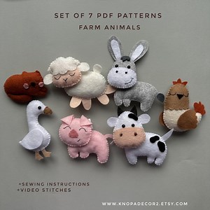 Set of 7 Farm Animals Pdf Patterns Cow Sheep Pig Chicken Goose Cat Ornament Felt Sewing Cute Plush Pattern Donkey Handmade Plushie Kawaii - Etsy