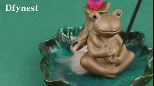 Dfynest Frog Backflow Incense Holder, Ceramic Incense Burner Ash Catcher, Waterfall Incense Burner with 20 Incense Cones, Incense Fountain for Room Decor, Aromatherapy, Cool Thing