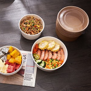 [Hot Item] Eco-Friendly Disposable Multi-Size Custom Kraft White Paper Salad Bowl with Lid