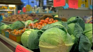 4K Fresh Cabbage Slider Shot Grocery Store Fruit Produce