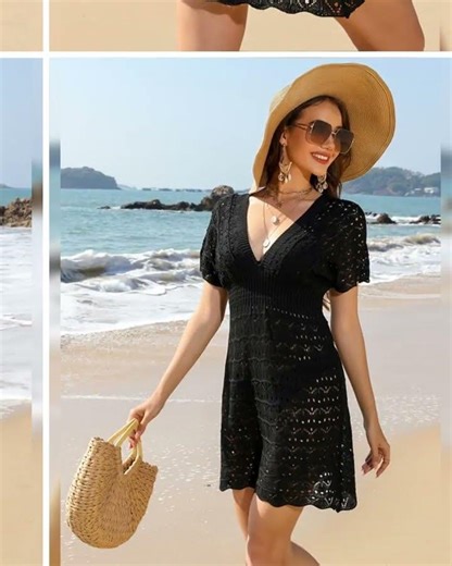 Openwork Plunge Short Sleeve Cover-Up Dress
