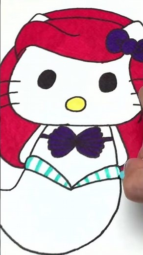 วาดรูประบายสีเฮลโล่คิตตี้ แอเรียล | Drawing and Coloring Ariel Hello Kitty #howtodraw #coloring