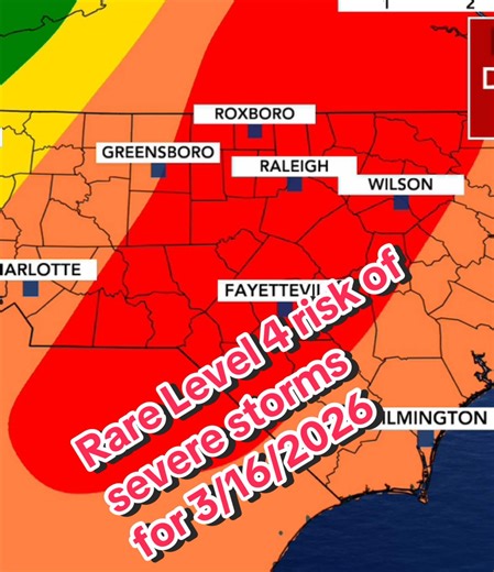 A rare Level 4 risk of 5 for severe storms in the Carolinas and Virginia Monday. Walking you through that, including what it means for the @Bad Omens @Beartooth @PRESIDENT concert in Raleigh. #severeweather #tornado #badomens #beartooth #badomens @WRAL