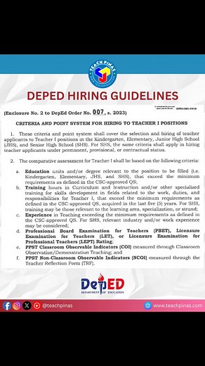 DepEd Hiring Guidelines for Teacher-I Position See comment for more details #teachpinas #depedhiring #DepEdRanking #fbreels #fbreelsvideo #fbreelsfypシ゚viralシ | Teach Pinas DepEd Community