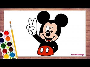 Mickey Mouse Drawing and Colouring | Easy Mickey Mouse Colouring Page for Kids