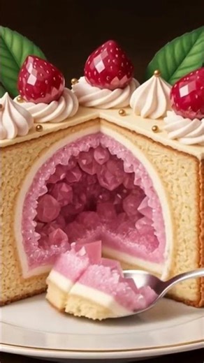 The Strawberry Geode Cake: #asmr highlights the geode-like interior