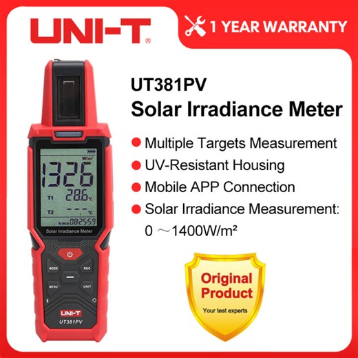 UNI-T Solar Irradiance Meter UT381PV 1400W/m² Bluetooth APP Irradiance Tester For Solar Panel Installation and Maintenance Irradiance Tester With Temperature Measurement UV-Resistant Housing IP65 | Lazada PH