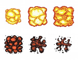 Video game explosion animation in pixel art. explosion animation frames. | Free Vector