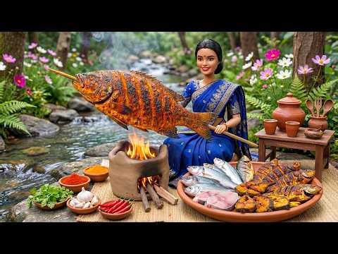 🔥🐟 Miniature Doll Big Tandoori Fish Cooking ASMR | Indian Village Tiny Kitchen Story