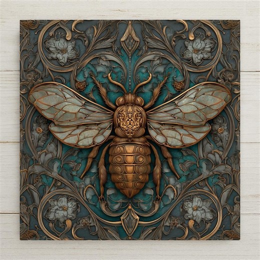 Art Nouveau Bee Ceramic Tile Wall Decor - Botanical Insect Nature Home Accent - Etsy