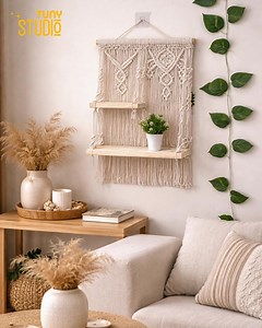 Boho Macrame Wall Shelf – 2 Tier Hanging Shelf for Plants & Decor, Woven Wall Hanging With Wooden Shelves - Etsy UK